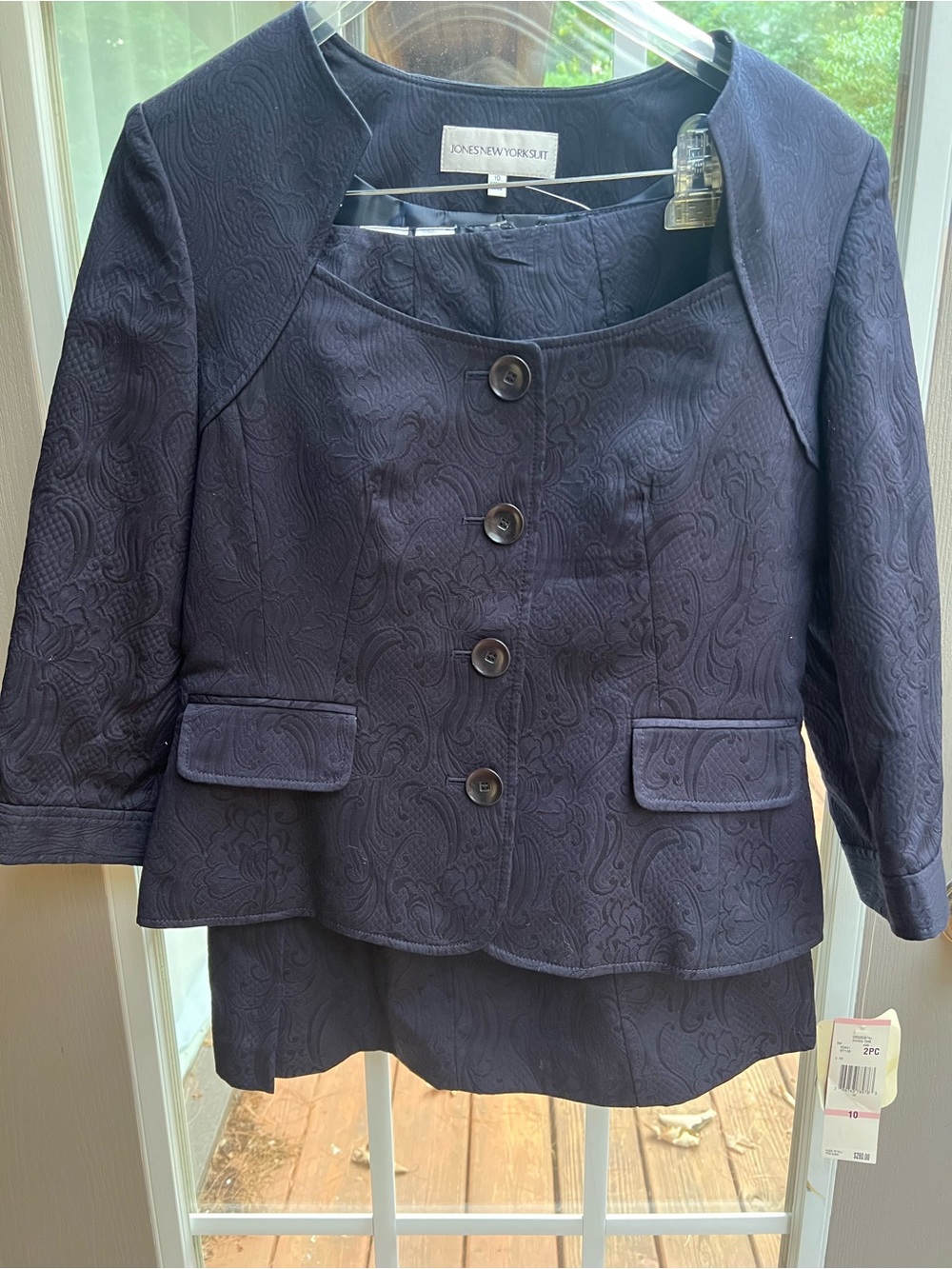 Jones New York Navy Paisley-Textured 2-Piece Suit Size 10 NWT Reg. $298!